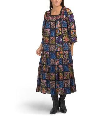 Marshalls Three-Quarter Sleeve Floral Print Maxi Dress For - Blue