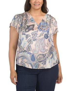 Marshalls Plus Print Tulip Sleeve Top For - Gray