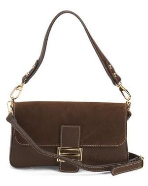 Marshalls Leather Baguette Shoulder Bag With Suede Flap For - Brown