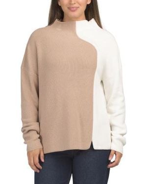 Marshalls Cotton Color Block Mock Neck Sweater For - Natural
