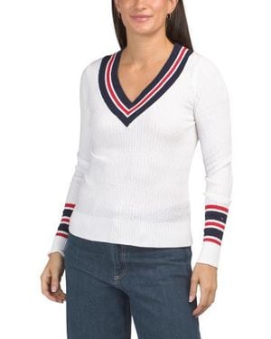 Marshalls Striped Trim Sweater For - White