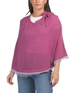 Marshalls Wool Blend Poncho With Fringe Trim And Bow Accent For - Purple