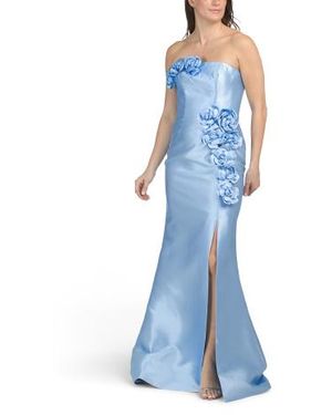 Marshalls Strapless Floral Applique Gown With Side Slit For - Blue