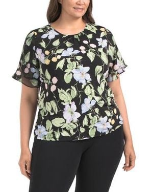 Marshalls Plus Bell Sleeve Printed Top For - Black