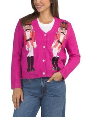Marshalls Wool Blend Nutcracker Sequin Cardigan For - Red