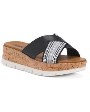 Marshalls Leather Finale Casual Slip On Wedge Comfort Sandals For - Black