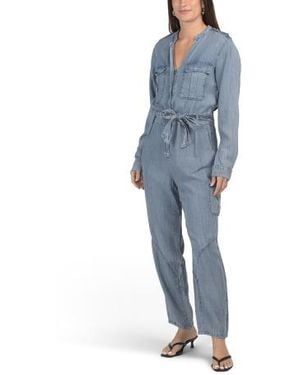 Marshalls Tencel Long Sleeve Cargo Style Jumpsuit For - Blue