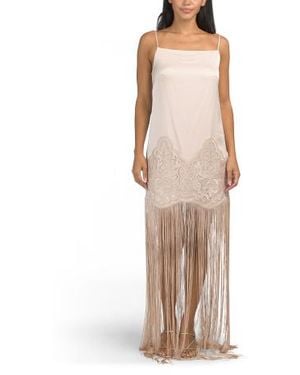 Marshalls Nino High Square Neck Maxi Dress With Fringe Skirt For - Natural
