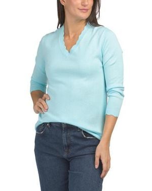 Marshalls Cashmere Blend Alaina Scalloped Trim Pull Over Sweater - Blue