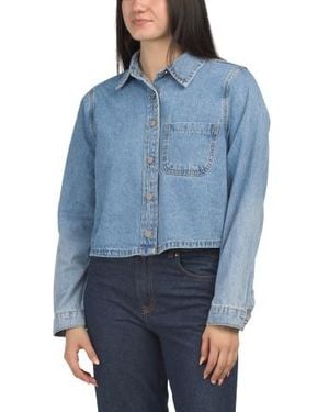 Marshalls Cotton Button Front Long Sleeve Denim Top With Pocket For - Blue