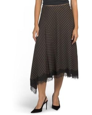Marshalls Plaid Asymmetrical Pull On Skirt With Lace Trim For - Brown