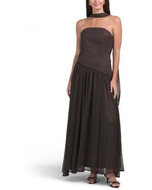 Marshalls Strapless Asymmetrical Waist Gown With Neck Scarf For - Black