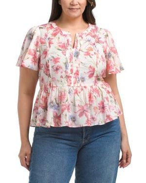 Marshalls Plus Ruffle Sleeve Pintuck Peplum Top For - Red