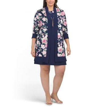 Marshalls 3Pc Floral Dress With Matching Jacket And Necklace For - Blue
