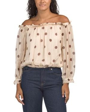 Marshalls Silk Blend Maxi Dots Print Long Sleeve Top For - Blue