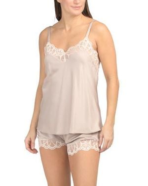 Marshalls 2Pc Gabby Satin Camisole And Shorts Set With Lace Trim For - White