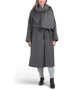 Marshalls Wool Blend Candice Double Breasted Long Coat With Scarf For - Gray
