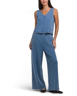 Marshalls 2Pc Denim French Terry Button Up Crop Top And Pants Set For - Blue