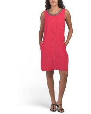 Marshalls Linen Blend Embellished Collar Mini Dress For - Red
