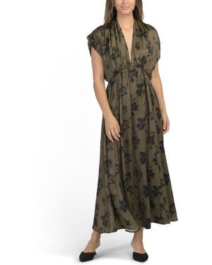 Marshalls Satin Printed Maxi Dress For - Green