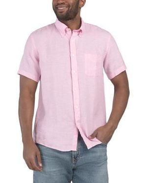 Marshalls Linen Solid Short Sleeve Button Down Shirt For - Pink