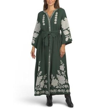 Marshalls Linen Blend Bell Sleeve Embroidered Maxi Dress For - Green