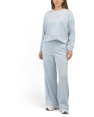 Marshalls 2Pc Ribbed Zuri Crew Neck Pull Over Top And Asbury Wide Leg Pants Set For - Blue