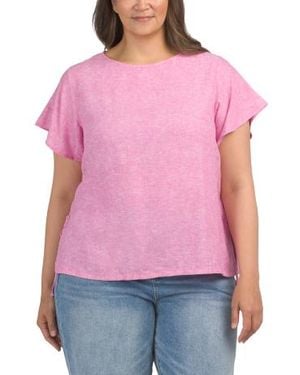 Marshalls Plus Linen Blend Side Tie Tunic Top With Flutter Sleeves For - Pink