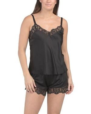 Marshalls 2Pc Gabby Satin Camisole And Shorts Set With Lace Trim For - Black