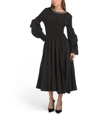 Marshalls Embellished Neckline Puff Sleeve Midi Dress For - Black