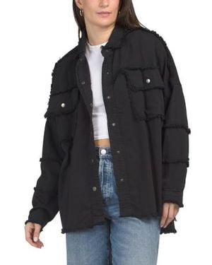 Marshalls Distressed Button Up Jacket With Text Back For - Black