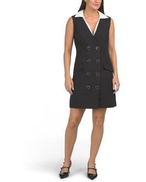 Marshalls Sleeveless Double Breasted Collared Mini Vest Dress For - Black
