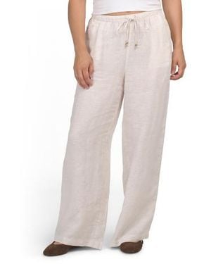 Marshalls Linen Elastic Waistband Pull On Pants With Drawcord For - Pink