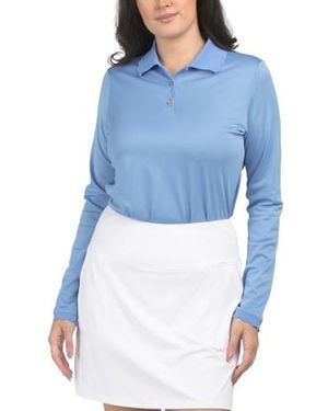Marshalls Upf 50 Quarter Button Front Long Sleeve Polo T-Shirt With Scalloped Cuffs For - Blue