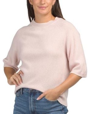 Marshalls Cashmere Crew Neck Short Sleeve Pull Over Sweater With Tipping - Natural