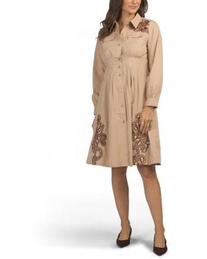 Marshalls Long Sleeve Embroidered Cutwork Dress For - Natural