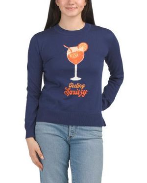 Marshalls Cashmere Blend Feeling Spritzy Intarsia Crew Neck Sweater - Blue