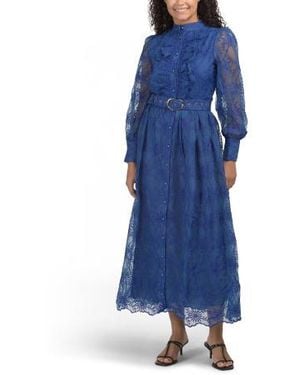 lace dress marshalls Marshalls Long Sleeve Lace Mini Dress With Hardware Belt For in Blue