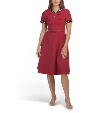 Marshalls Short Sleeve Sequin Embellished Trim Tie Neck Dress For - Red