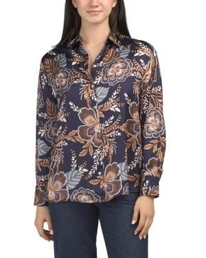 Marshalls Satin Floral Long Sleeve Shirt For - Blue