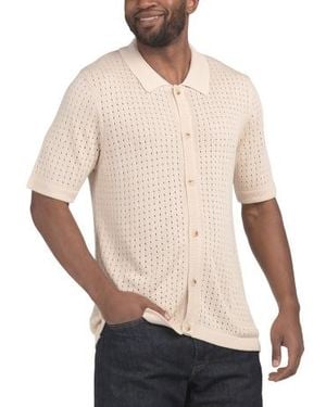 Marshalls Short Sleeve Pointelle Knit Button Up Sweater For - Natural