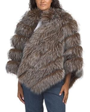 Marshalls Faux Fur Poncho With Diagonal Zipper Detail For - Brown