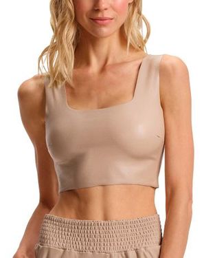 Marshalls Faux Leather Square Neck Crop Top For - Brown
