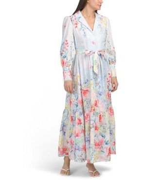Marshalls Long Sleeve Floral Maxi Dress With Belt For - White