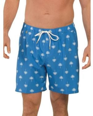 Marshalls 4-Way Stretch Palm Print Swim Trunks For - Blue