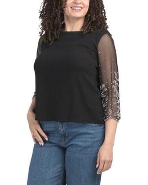 Marshalls Petite Metallic Knit Illusion Blouse For - Black
