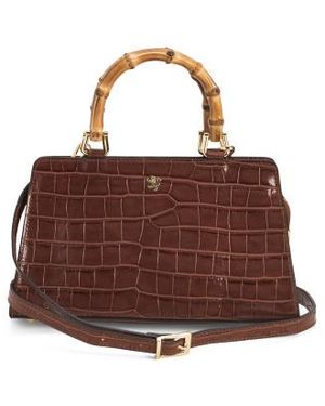 Marshalls Patent Leather Croc Double Entry Satchel With Handle For - Brown
