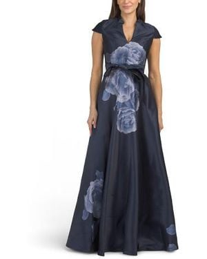 Marshalls Cap Sleeve Floral Mikado Gown For - Blue