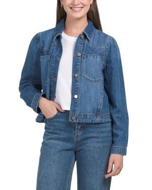 Marshalls Puff Sleeve Denim Jacket With Western Yoke For - Blue