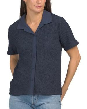 Marshalls Pebble Smocked Front Button Shirt For - Blue